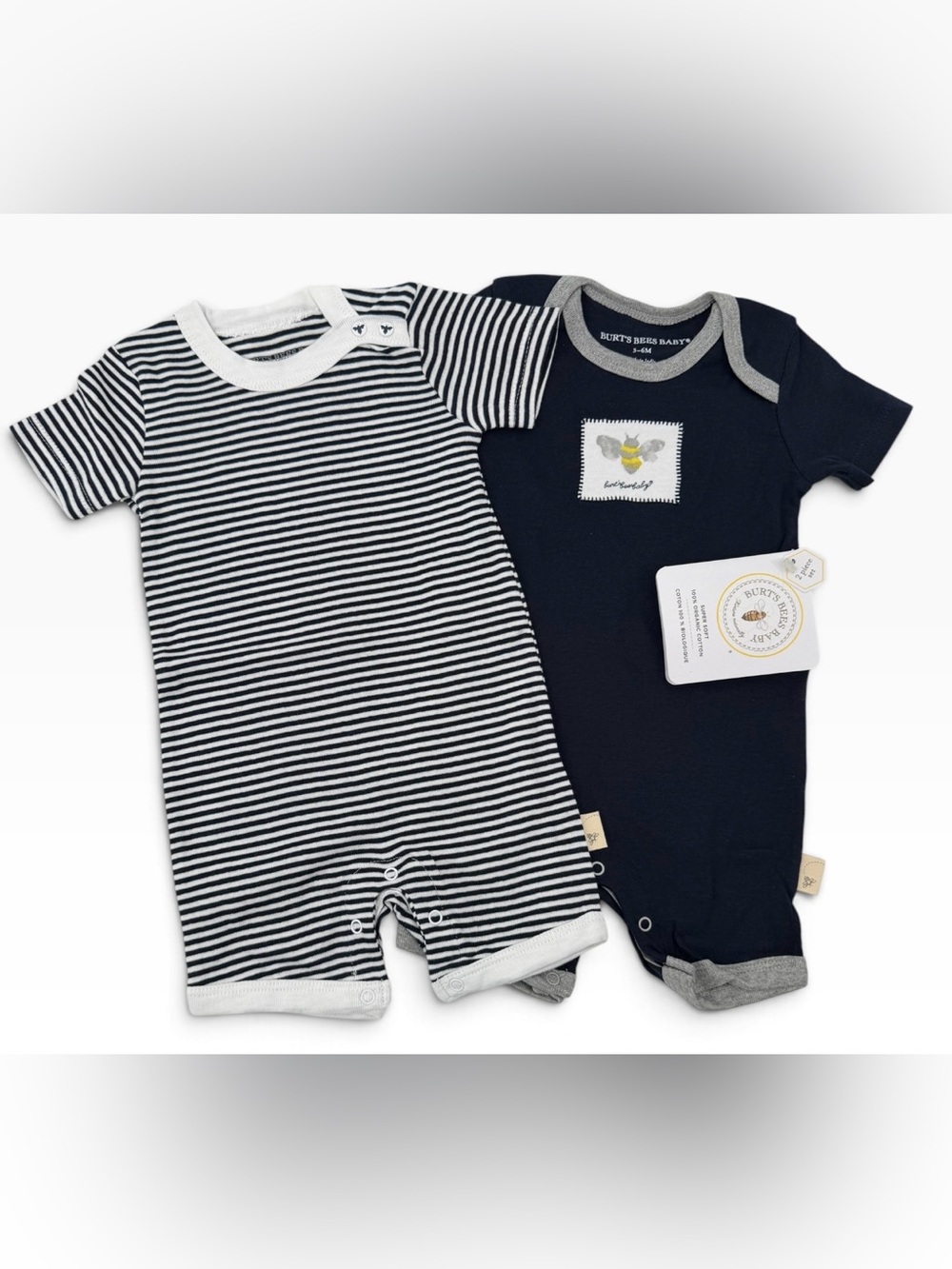 Burt's Bees Baby Navy & White Striped Cotton 2 One-Piece Sets